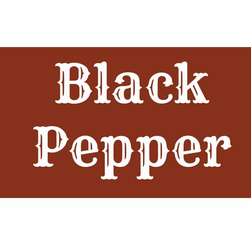 the words black pepper on a reddish brown background