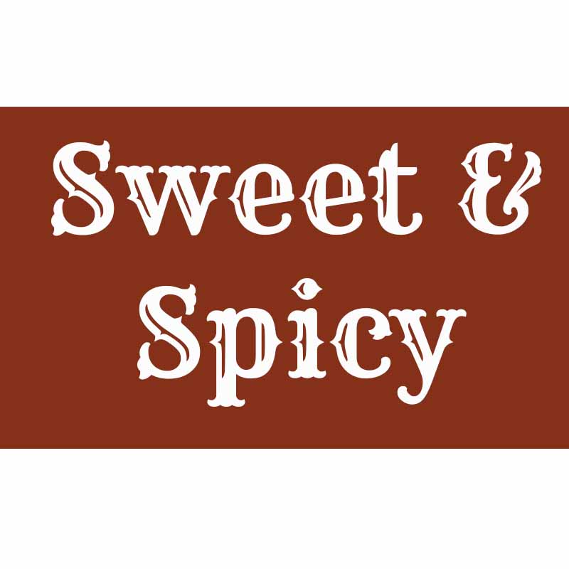the word sweet & spicy on a brown background